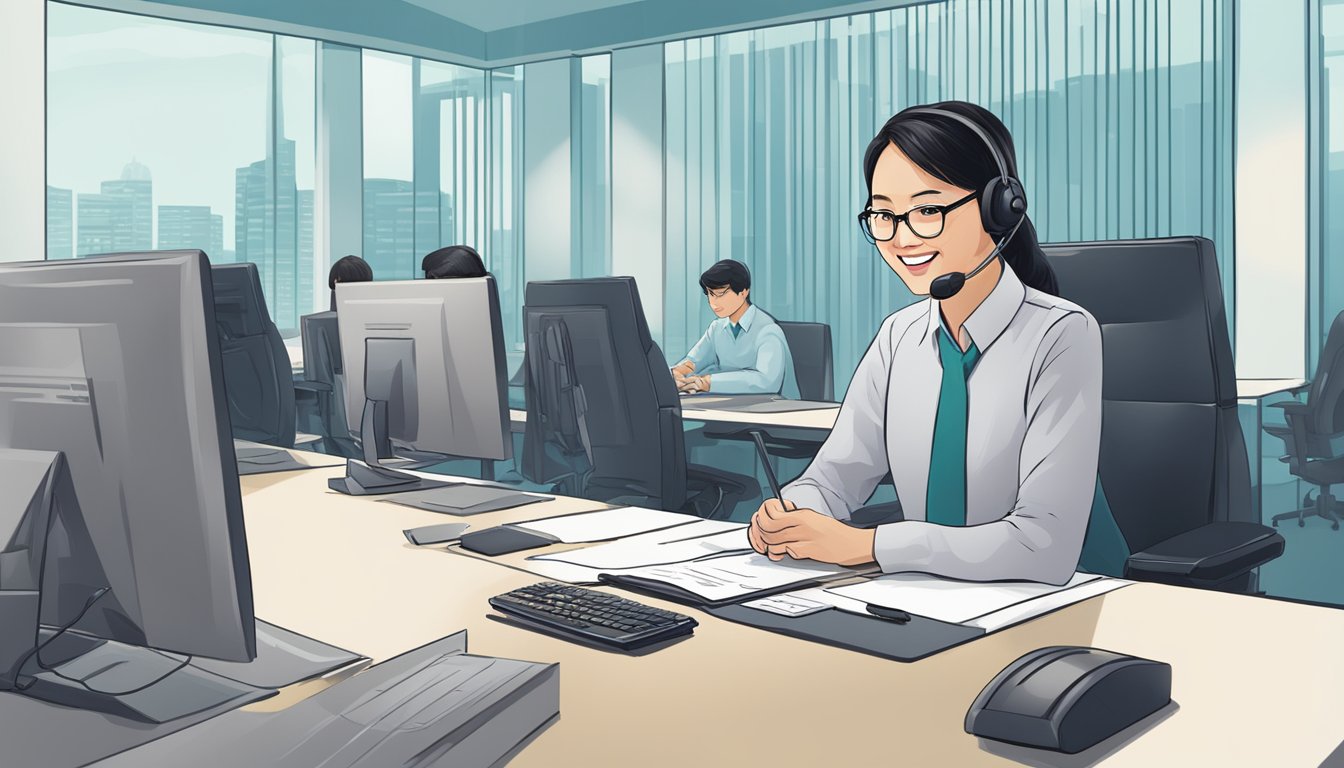 A customer service representative at Cathay Bank Singapore answering common questions from clients