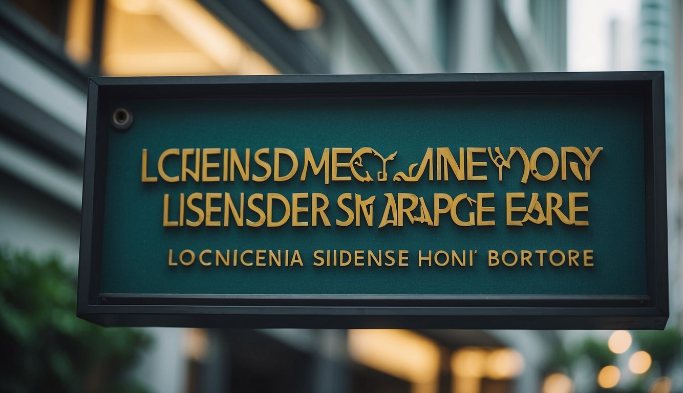 A sign displaying "Licensed Money Lender Singapore" with interest rates listed