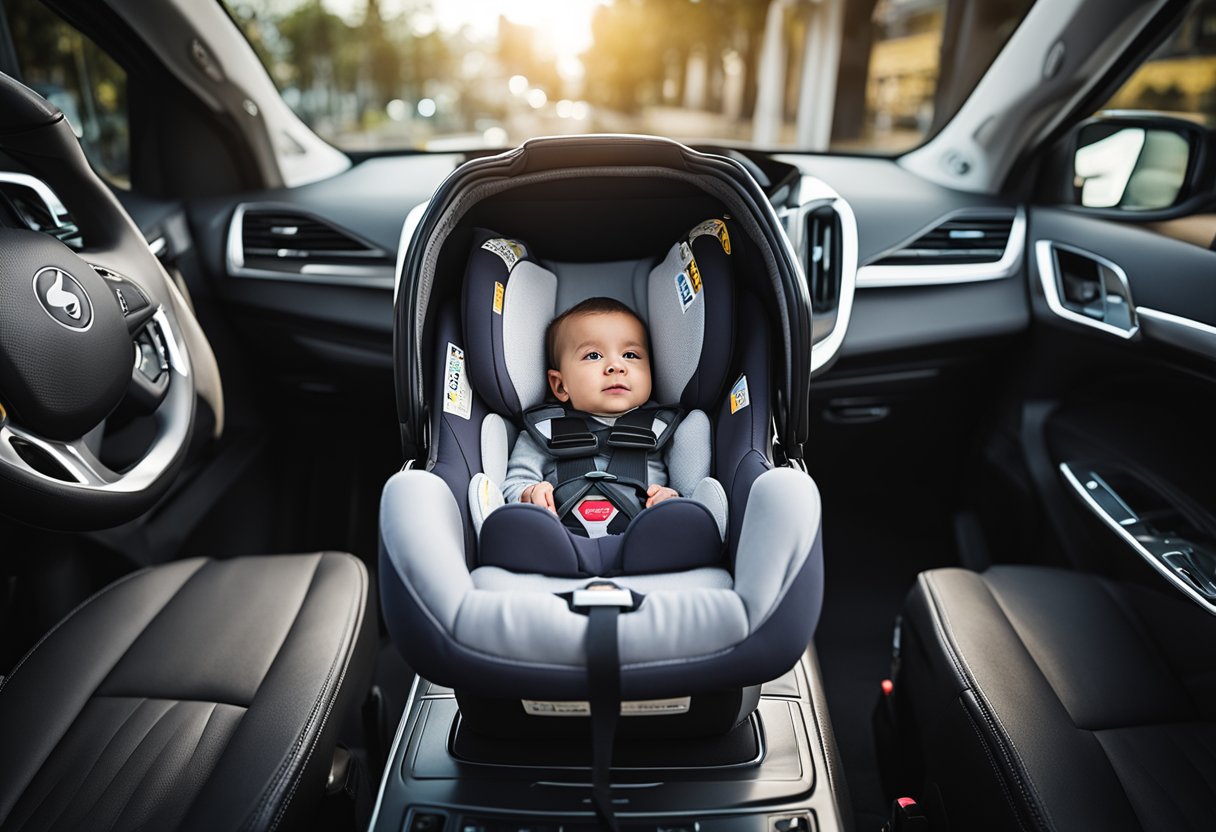 A safe and secure baby trend infant car seat installed in a vehicle, with clear usage guidelines displayed nearby