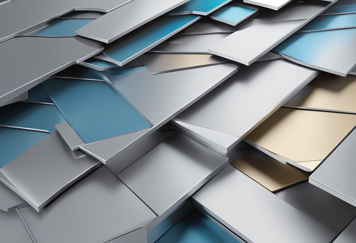 A close-up view of ACP aluminum composite panel layers and their interlocking structure, showing the smooth surface and metallic sheen
