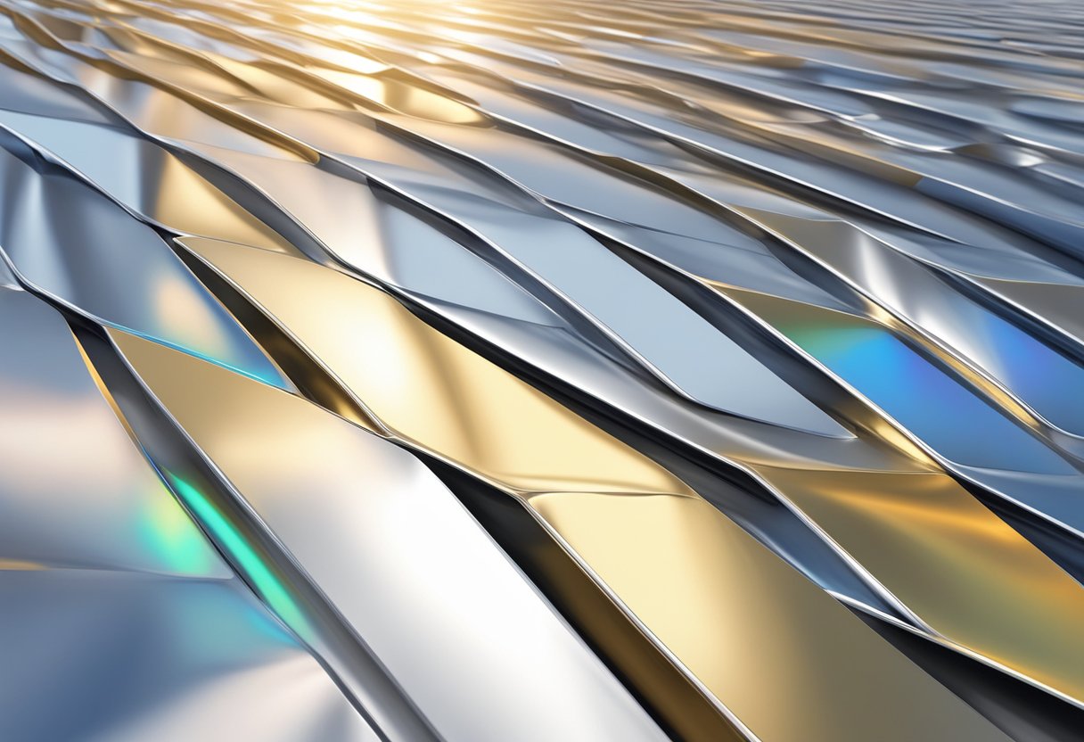 An aluminum insulated panel reflects sunlight, casting a bright, metallic gleam
