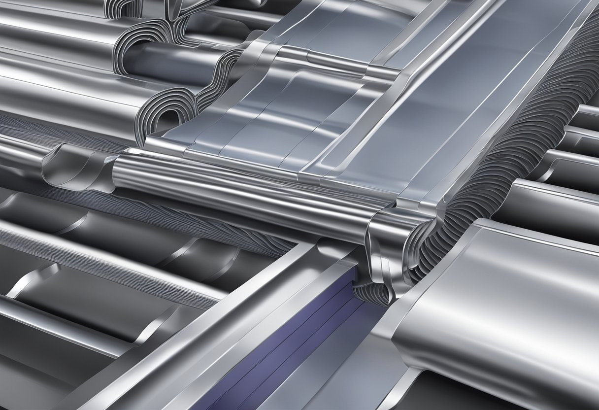 Aluminum panel being corrugated by machine, showing flexibility and strength