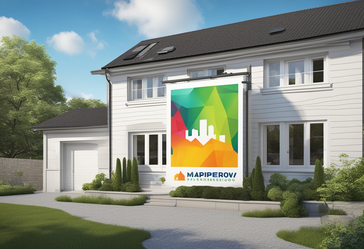 A banner with "MaPrimeRénov" logo displayed against a background of a renovated home with energy-efficient features
