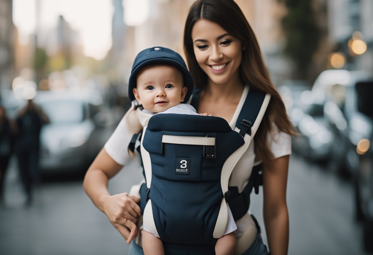 A baby carrier with a visible expiration date and a question mark