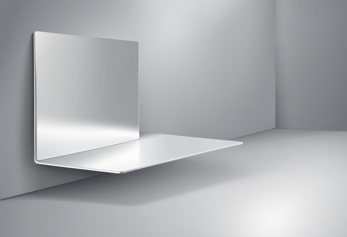 A white aluminum panel sits against a plain backdrop, reflecting light with a smooth, glossy surface