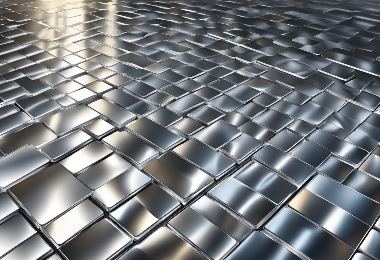 An aluminum floor panel gleams under bright light, with a smooth surface reflecting surrounding objects