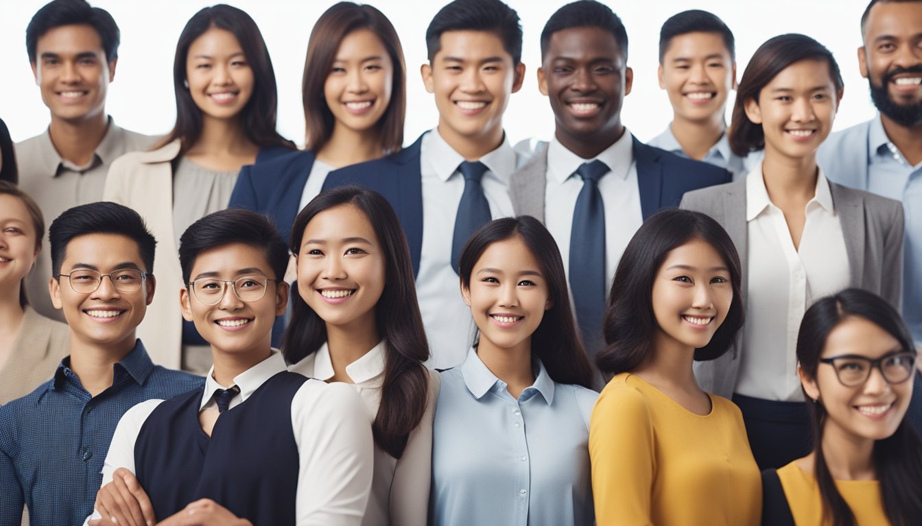A diverse group of borrowers with varying financial backgrounds, representing different age groups and ethnicities, seeking personal loans in Singapore