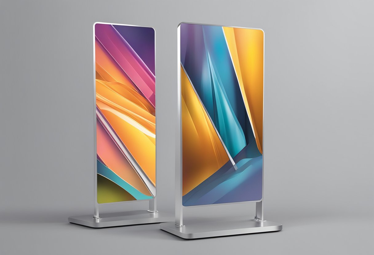 A 5x10 aluminum composite panel stands upright, its smooth surface reflecting light. The panel's edges are clean and sharp, and its color is a sleek metallic silver