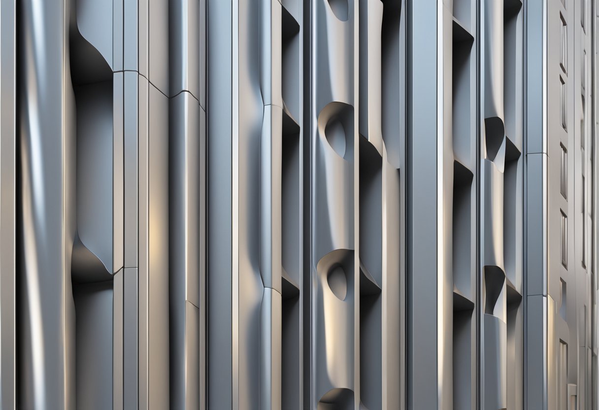 Molten aluminum poured into molds, cooled, and shaped into panels for a modern facade