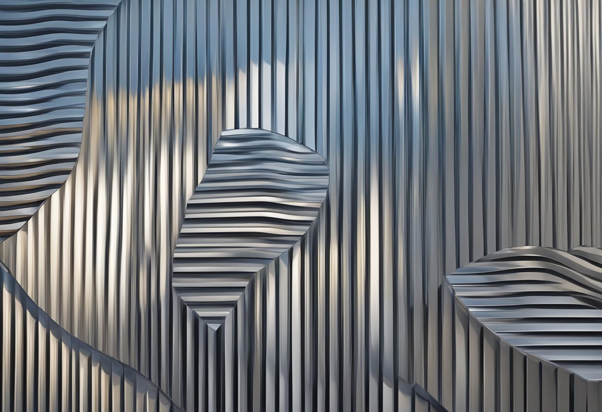 A sleek, modern corrugated perforated aluminum panel reflects light, creating a dynamic play of shadows and highlights