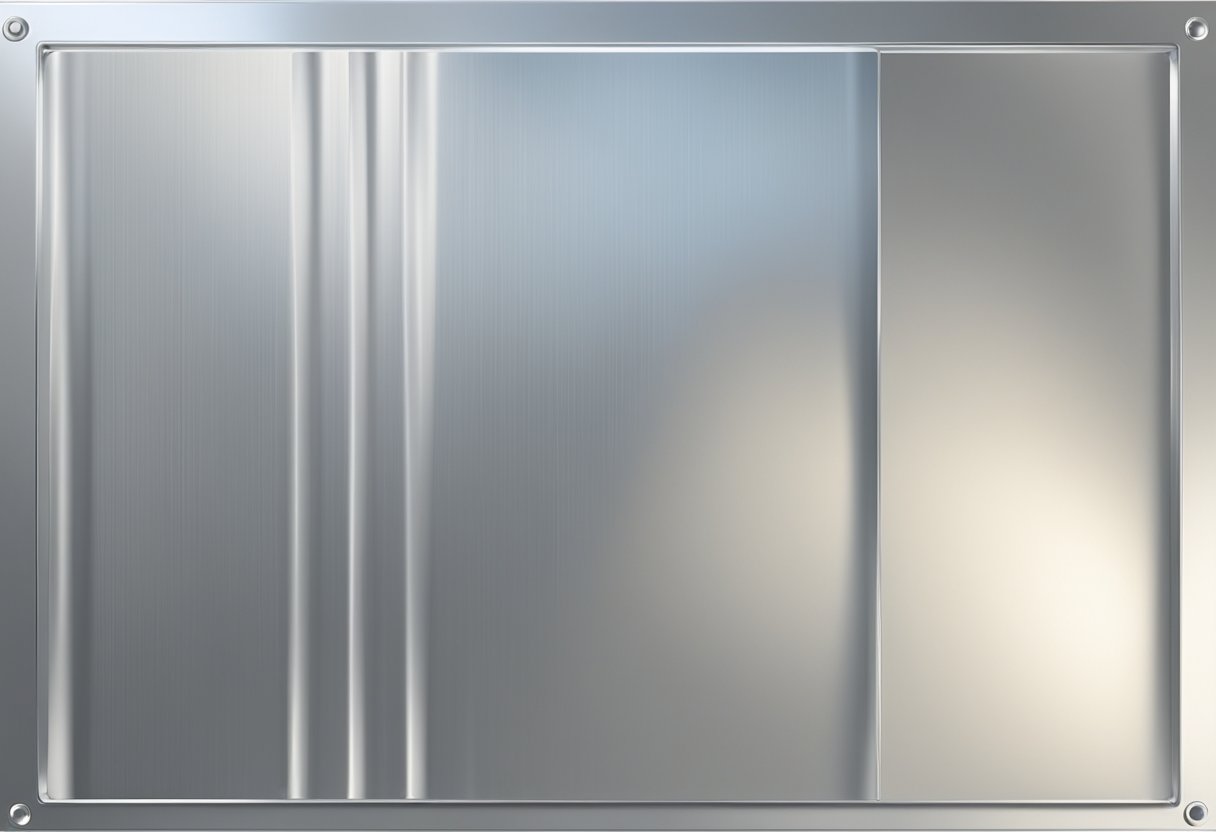 An aluminum plastic panel reflects light, with a smooth surface and metallic sheen