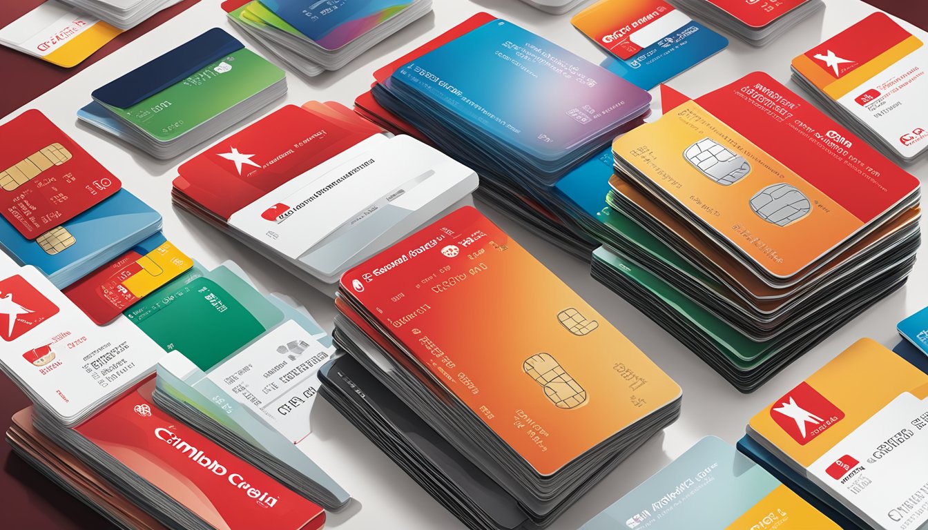 A stack of CIMB credit cards surrounded by exclusive programme brochures and service pamphlets