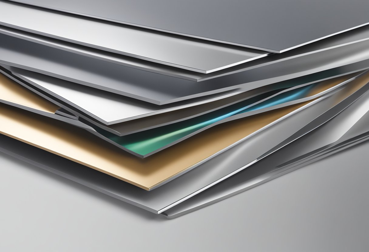 A close-up of alutech aluminum composite panels, showcasing their smooth surface and metallic sheen