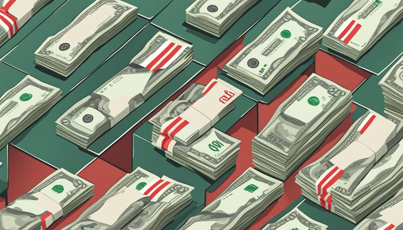 A pile of money dropping below a line, with a red "fall below fee" label next to it