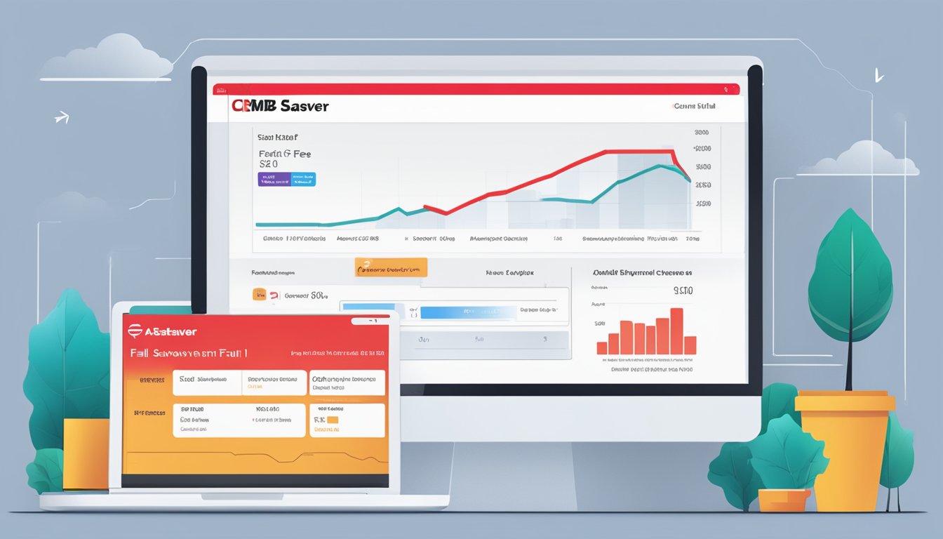 A computer screen displaying the CIMB FastSaver account interface with a highlighted "fall below fee" notification in Singapore