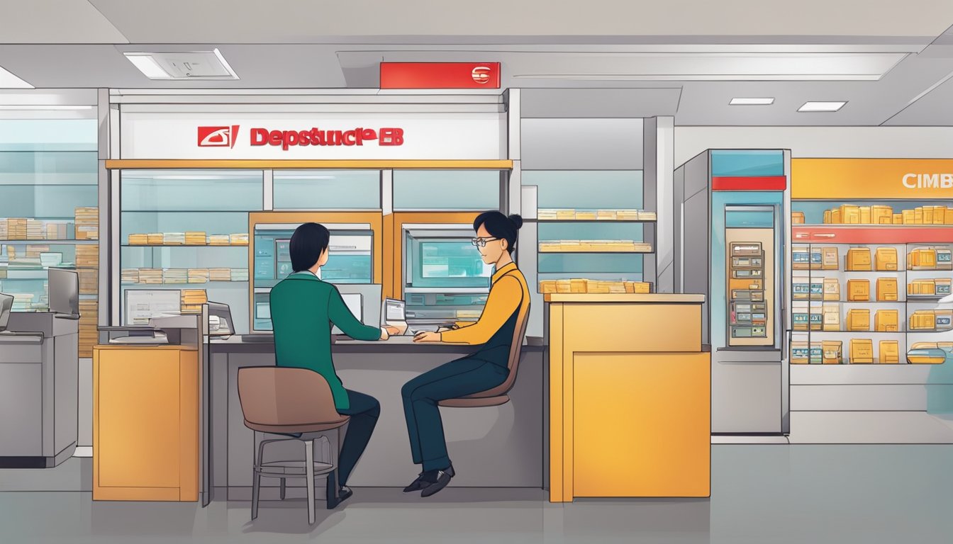 A bank teller processes deposits and insurance at a Cimb FastSaver branch in Singapore