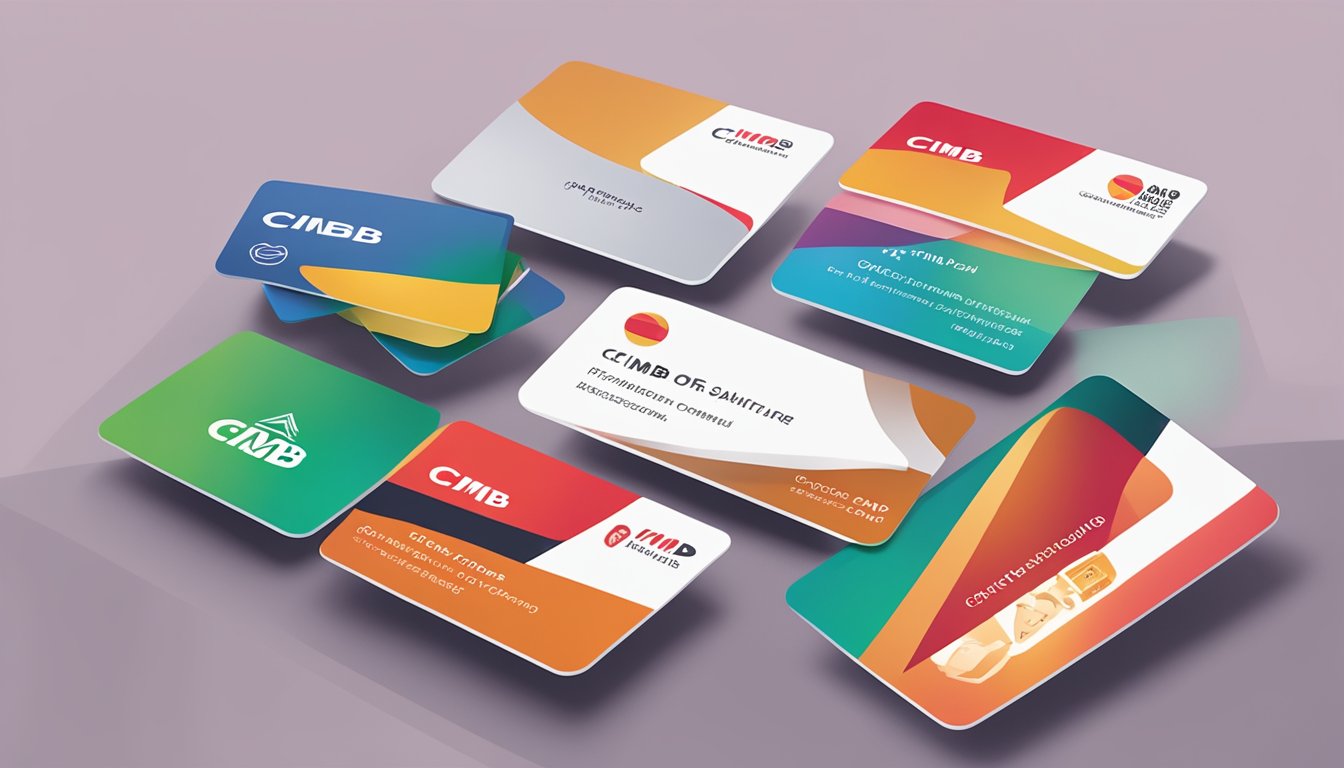A stack of FAQ cards with the Cimb Signature Card logo, surrounded by a sleek, modern office setting
