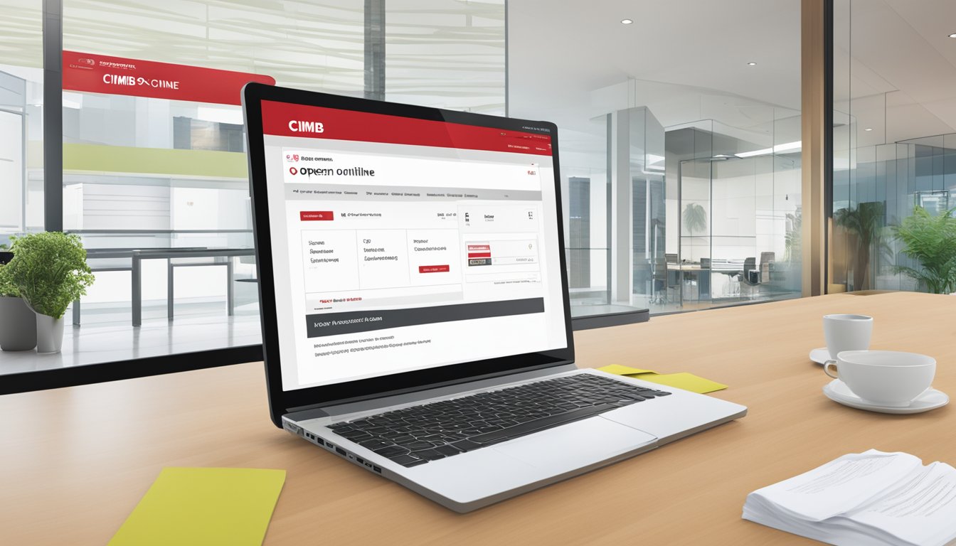 A computer screen displaying the Cimb Singapore website with a "Open Account Online" button highlighted