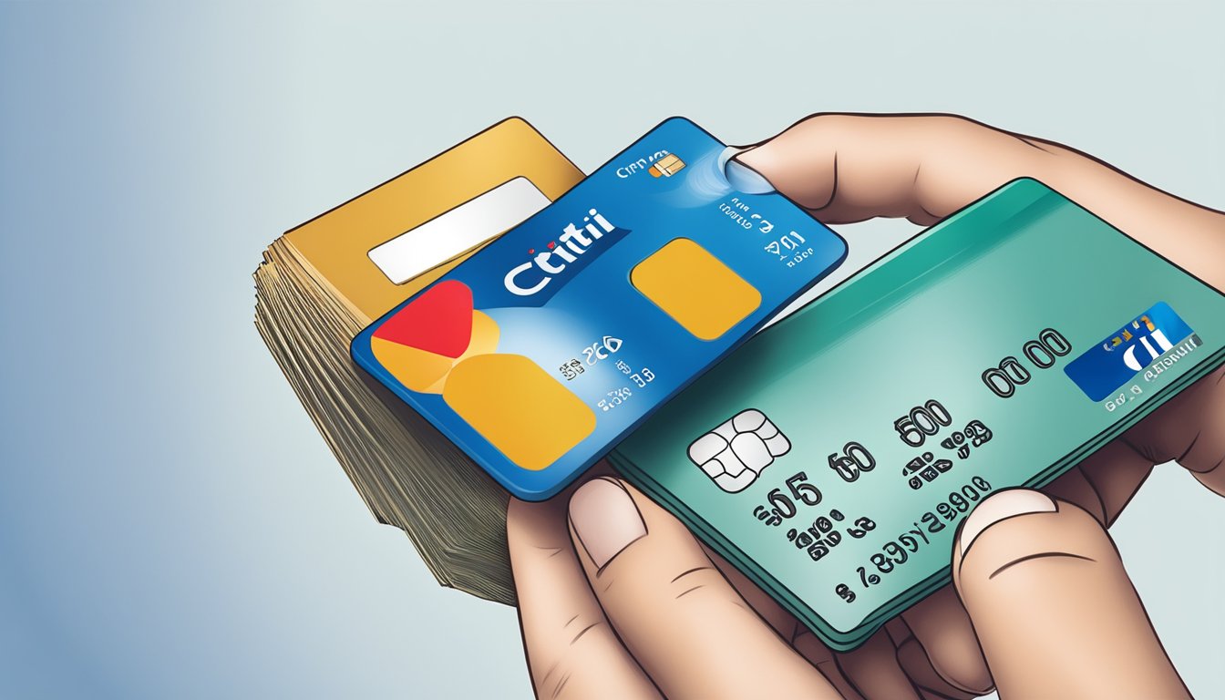 A hand holding a Citi Bank credit card transferring balance in Singapore