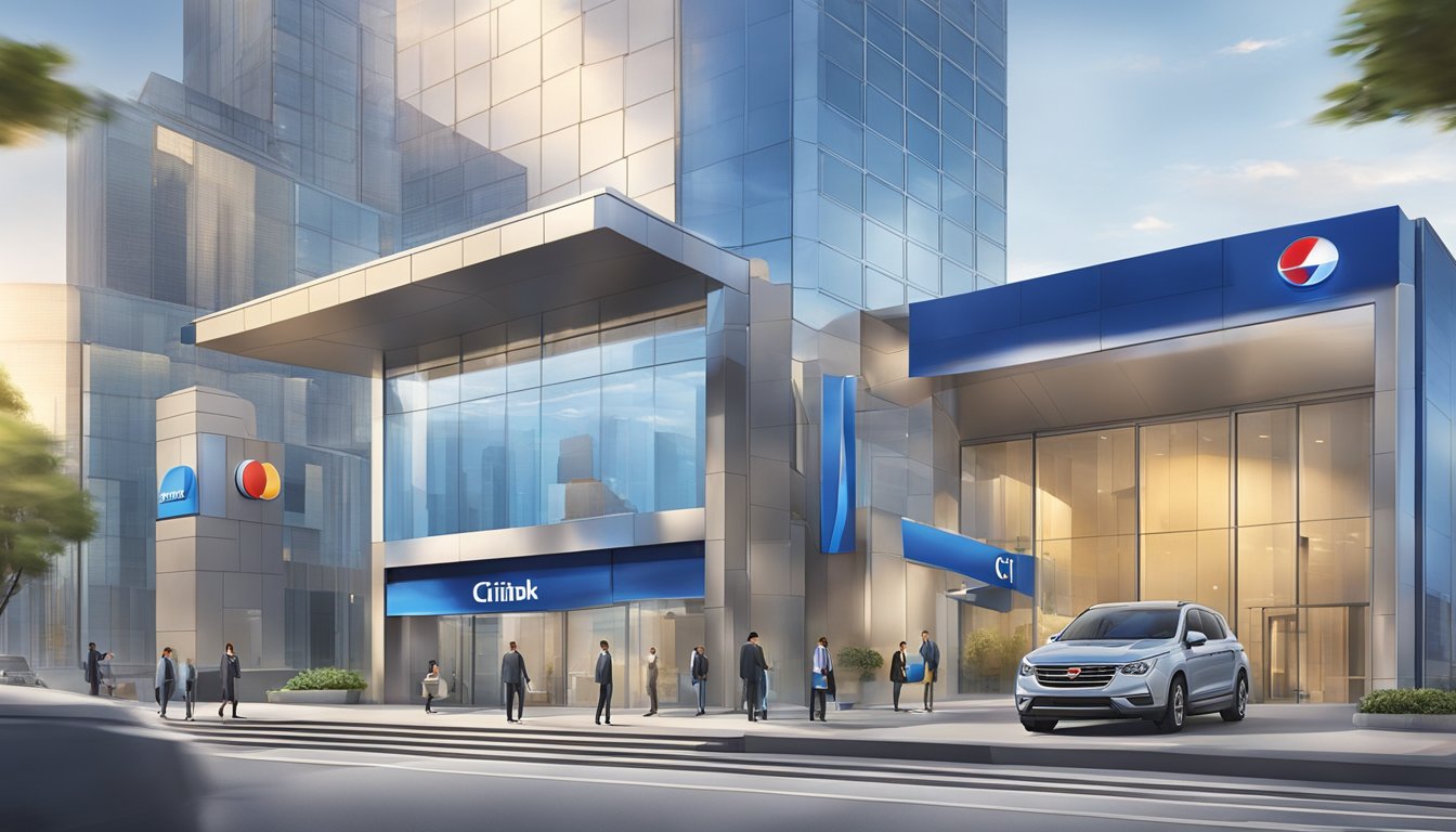 Citibank's credit card balance transfer service is showcased with the bank's logo and a sleek, modern design. The scene exudes professionalism and trustworthiness