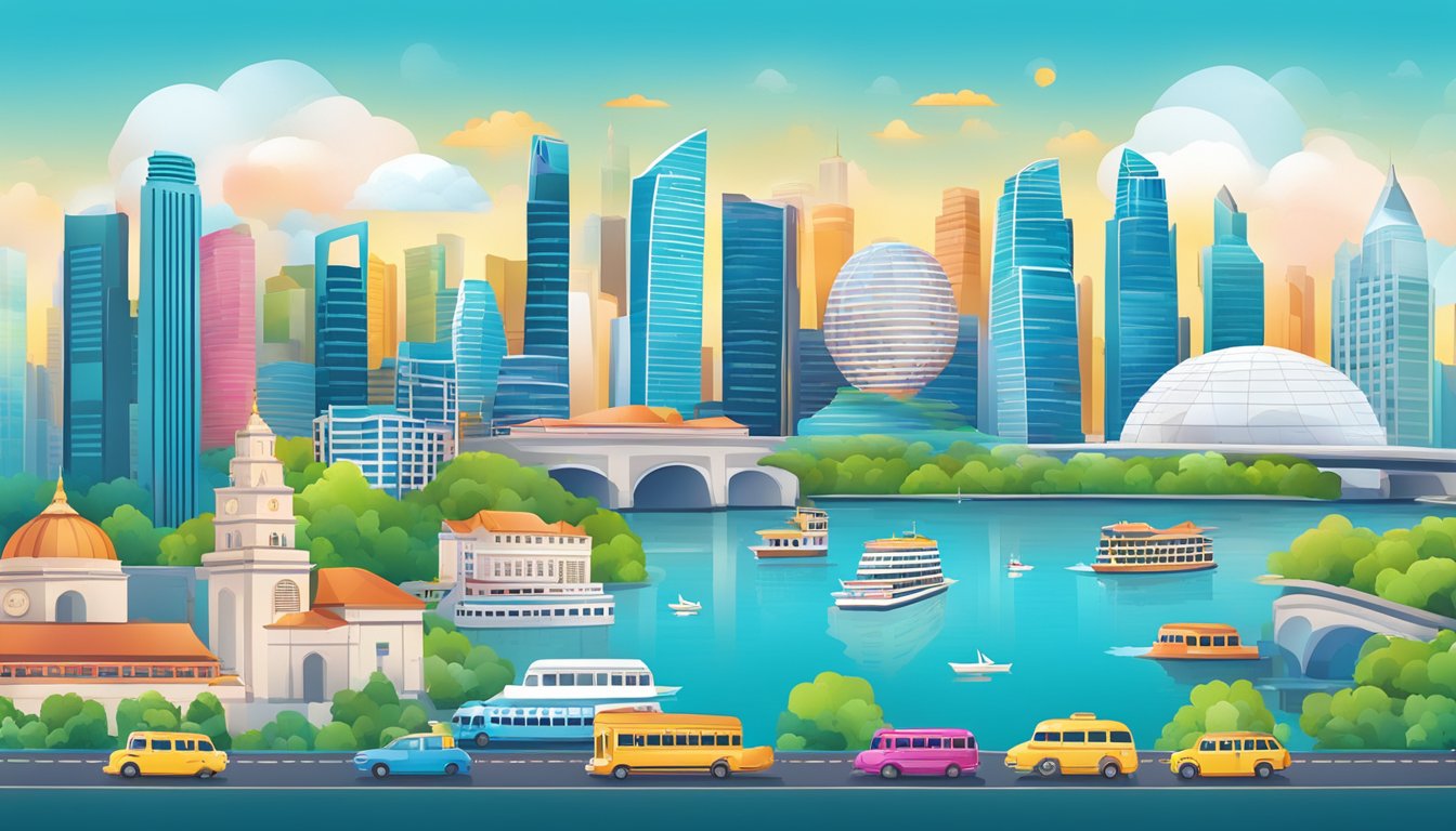 A vibrant city skyline with iconic landmarks, showcasing the convenience and perks of the Citi Clear Card in Singapore
