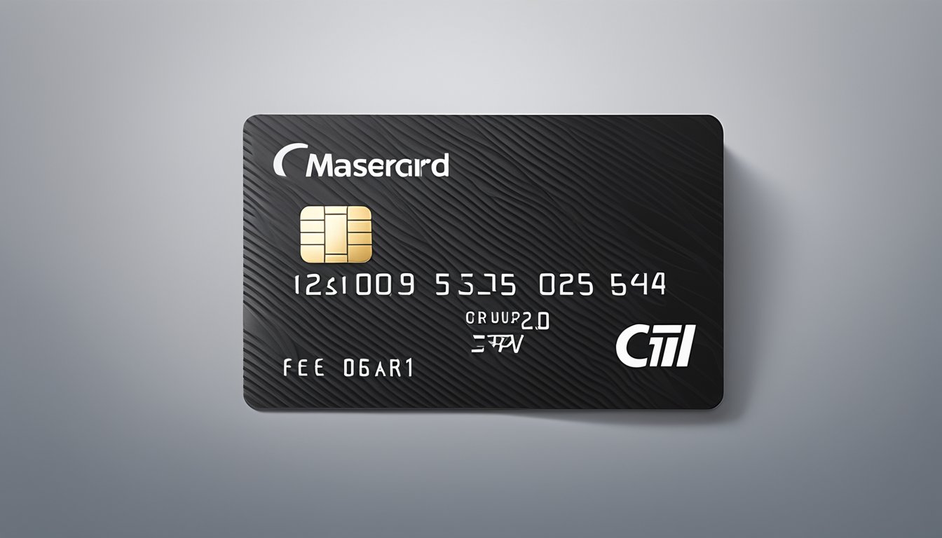 A Citi Mastercard Debit Card sits on a sleek, modern surface. The card features the Citi logo, a chip, and the Mastercard logo, all in a bold, metallic finish