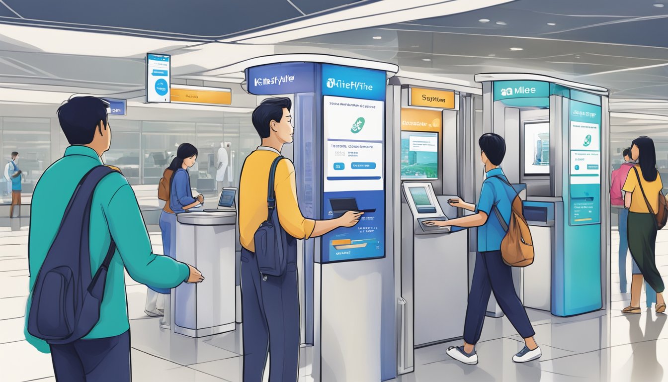 A person converting Citi miles to KrisFlyer miles at a Singapore airport kiosk
