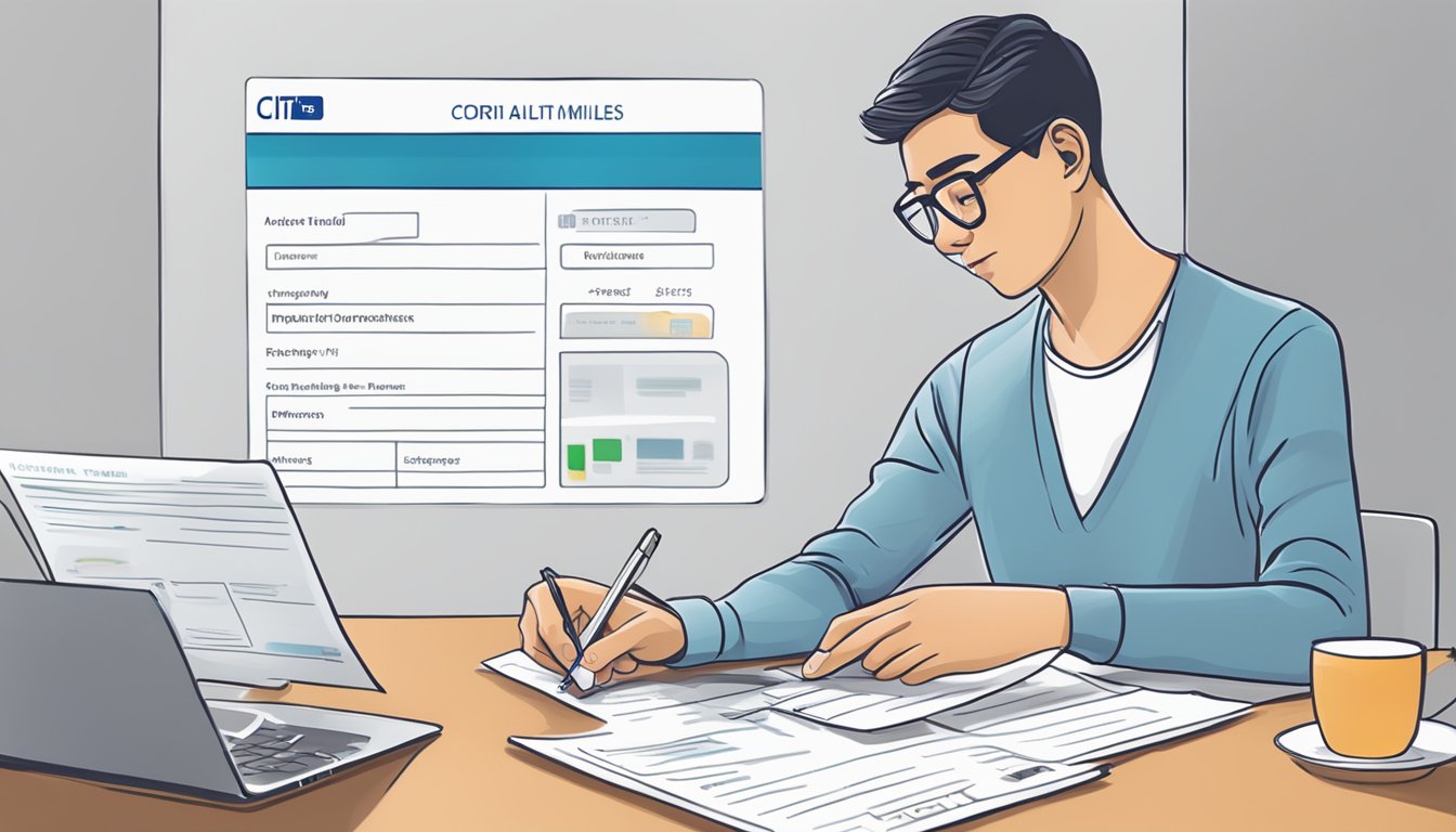 A person filling out an application form for Citi PremierMiles or DBS Altitude Singapore credit cards