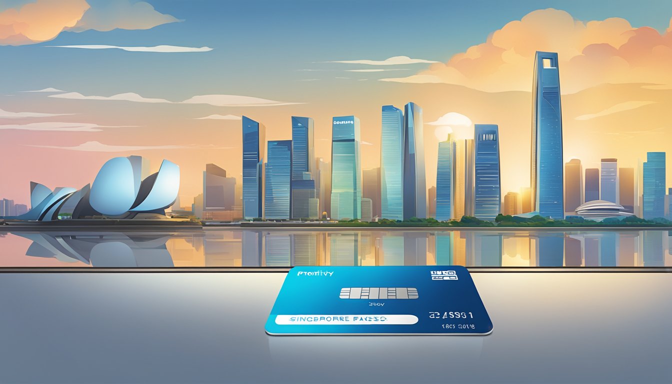 A sleek Citi PremierMiles card sits on a table, with a Priority Pass and a Singapore skyline in the background