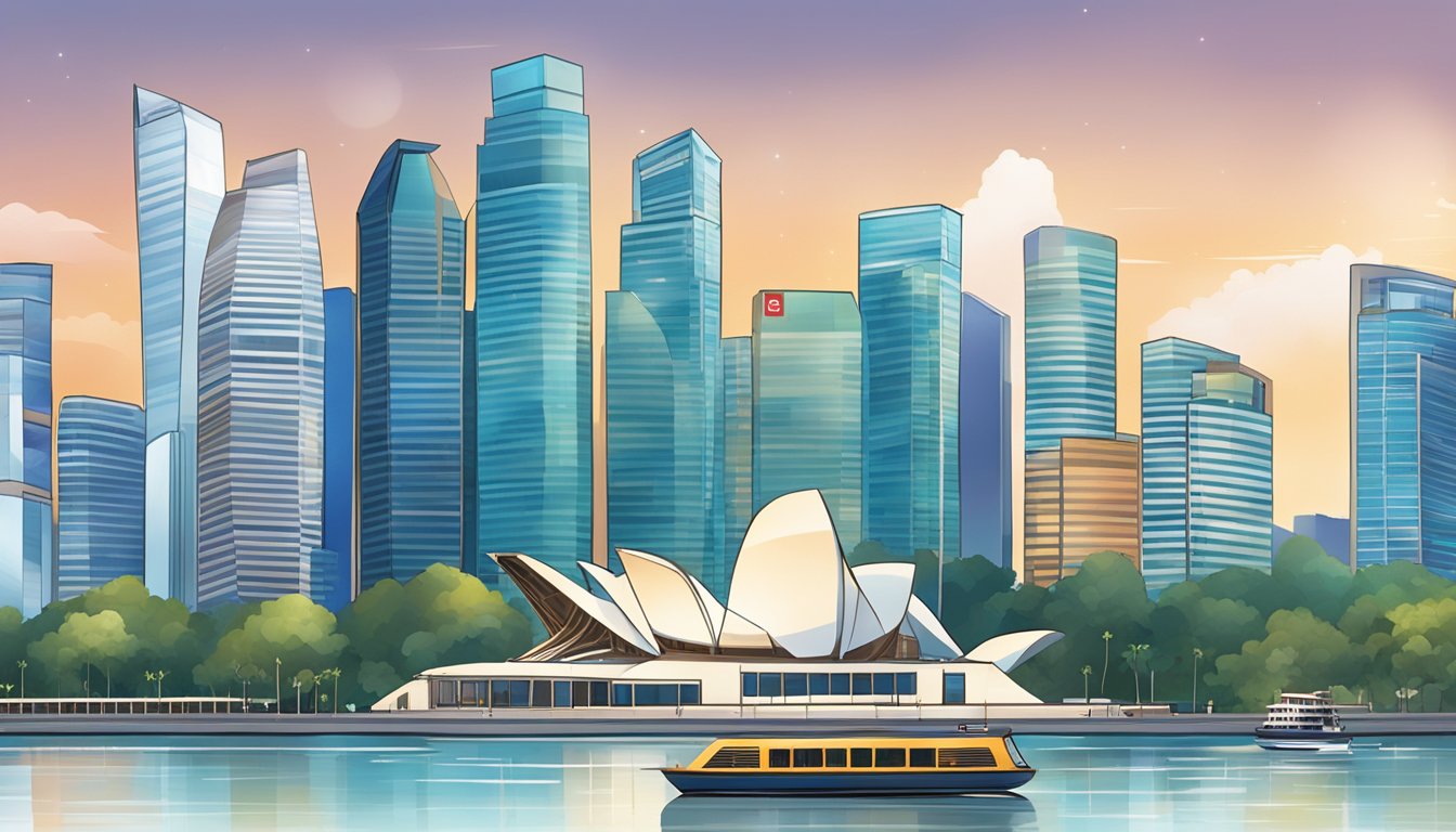A luxurious cityscape with iconic Singapore landmarks in the background, featuring the Citi Prestige card prominently displayed in the foreground