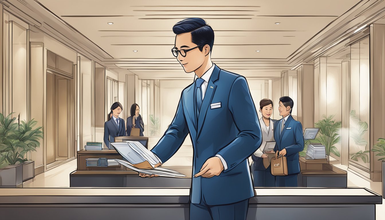 A hotel concierge in Singapore assists with booking services for Citi Prestige cardholders, answering frequently asked questions