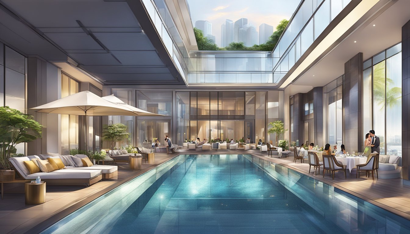 Guests enjoying luxury amenities at Citi Prestige Hotel in Singapore, including spa, rooftop pool, and fine dining