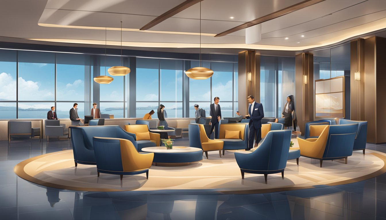 The scene shows a luxurious airport lounge with the Citi Prestige logo prominently displayed, offering exclusive perks and benefits to its members