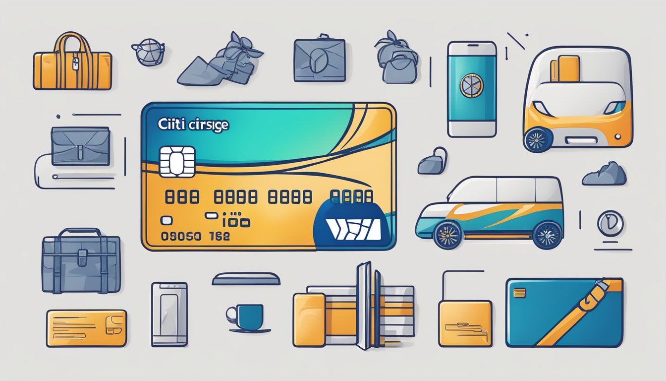 A sleek credit card with "Citi Prestige" emblazoned on it, surrounded by icons representing travel, dining, and lifestyle services