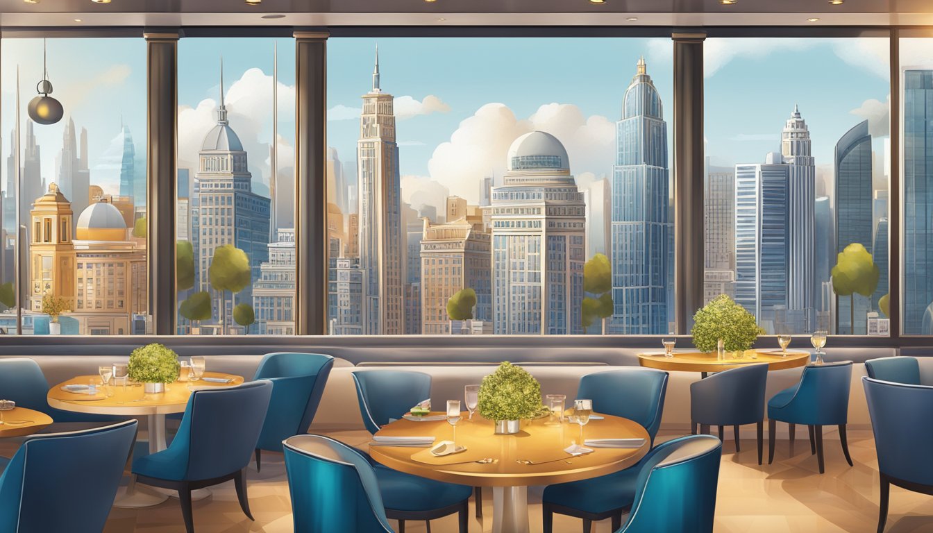 A luxurious city skyline with the iconic Citi Prestige card prominently displayed, surrounded by symbols of travel, dining, and lifestyle perks