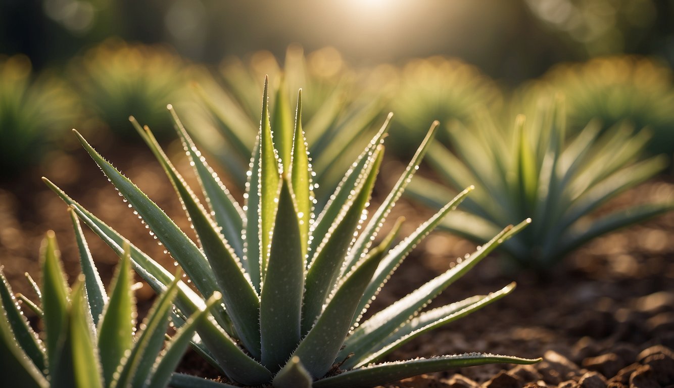 Aloe plants bask in direct sunlight, thriving in bright, warm conditions