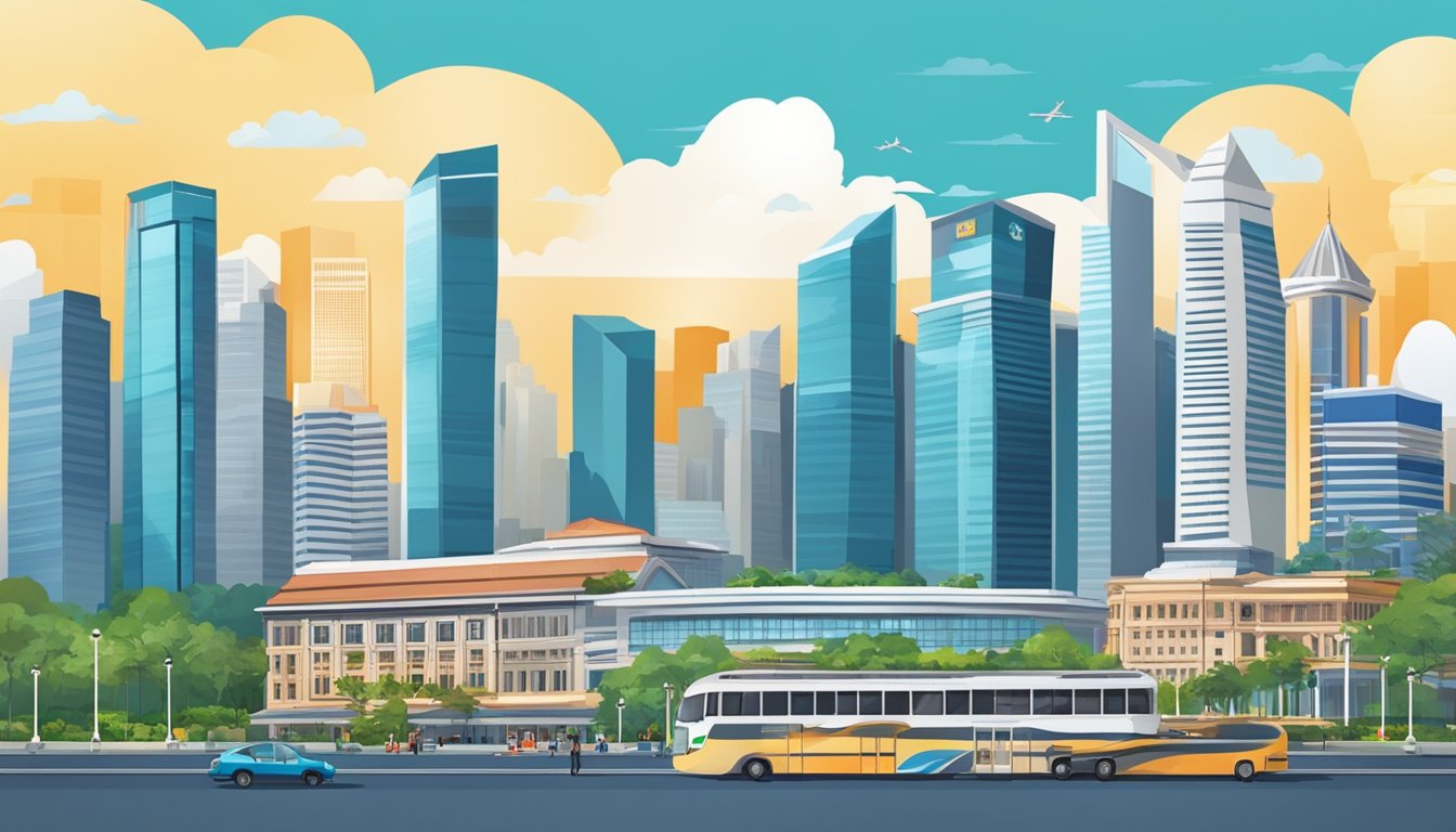A bustling Singapore cityscape with iconic landmarks, bustling streets, and modern skyscrapers, showcasing the vibrant energy of the city