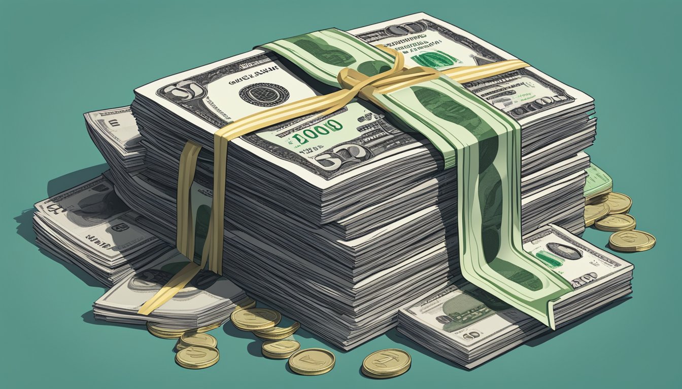 A stack of cash sits on a table, surrounded by terms and features of a loan. The words "Citi Quick Cash Singapore" are prominently displayed