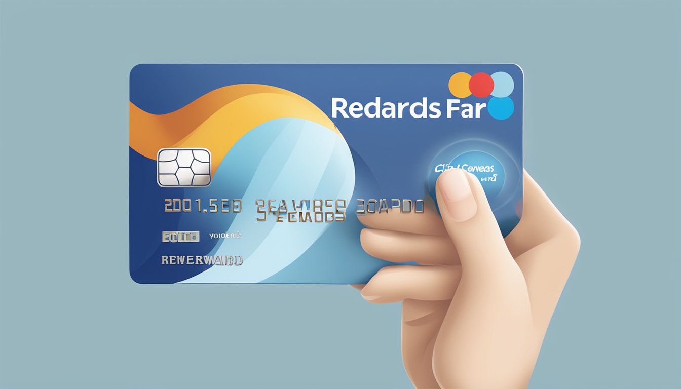A hand holds a Citi Rewards card, while points are redeemed for cash and vouchers in Singapore