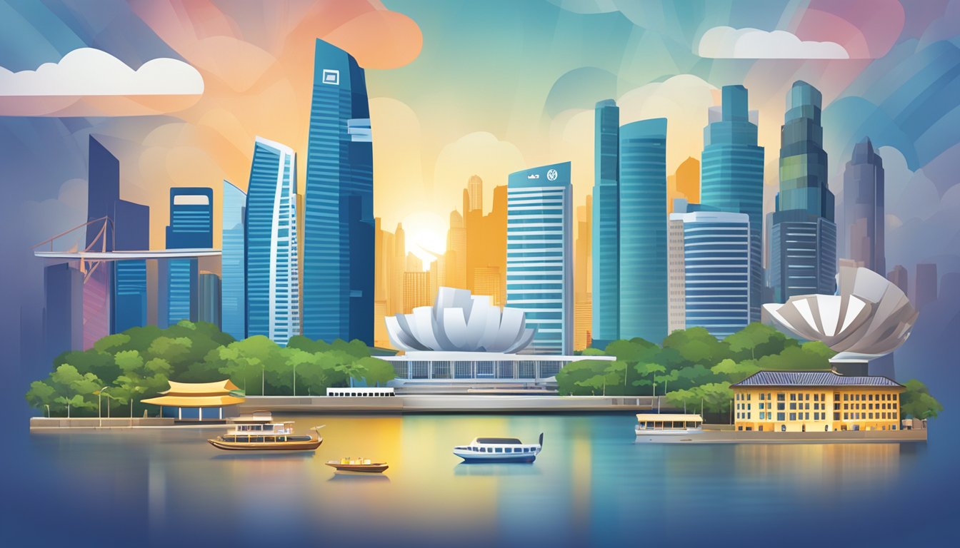 A bustling Singapore cityscape with iconic landmarks and a prominent Citi Rewards Credit Card displayed in the foreground
