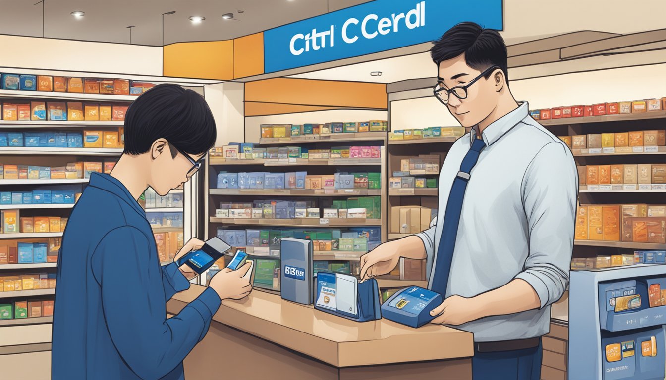 A student swipes a Citi credit card at a Singaporean store