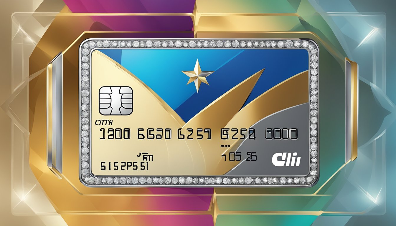 A sleek, metallic credit card with the "Citi Ultima" logo, surrounded by luxurious symbols like diamonds, travel destinations, and high-end shopping items