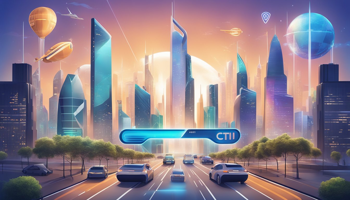 A futuristic city skyline with the Citi Ultima credit card prominently displayed, surrounded by symbols of global access and partnership