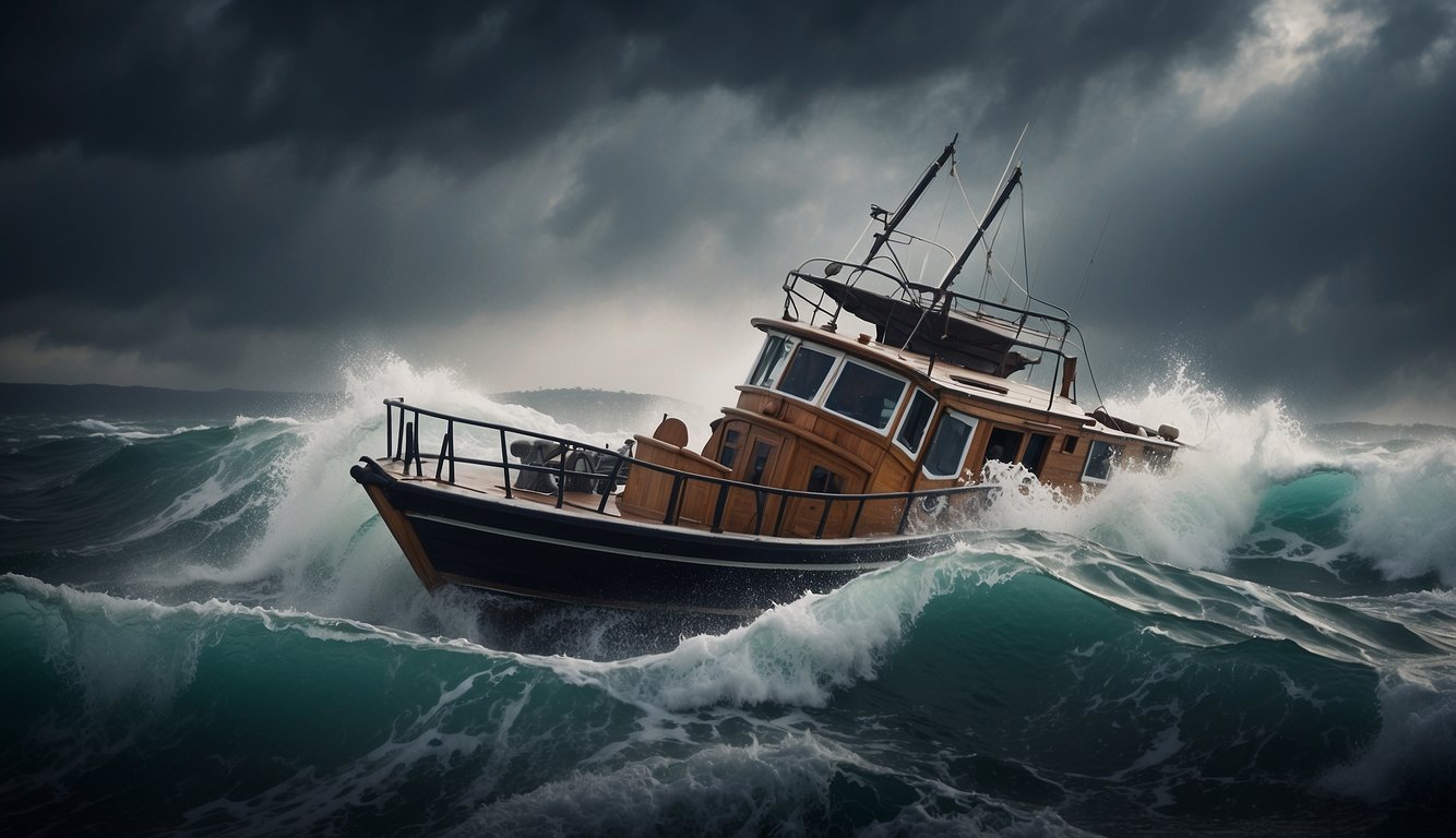 A storm rages as a boat is tossed on rough waters, symbolizing the consequences of disobedience in the Bible