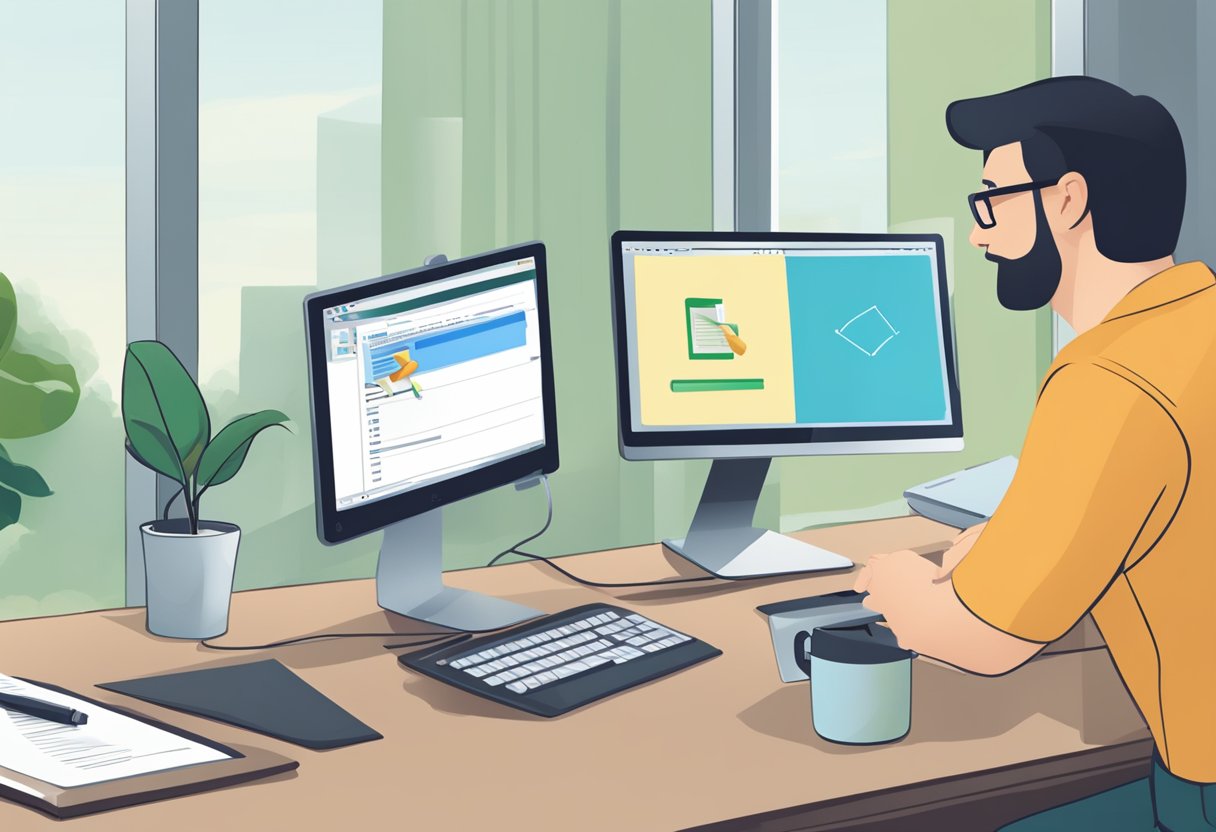 A computer screen showing a file being dragged from one window to another, with a clear indication of the action being performed and the successful completion of the drag and drop process