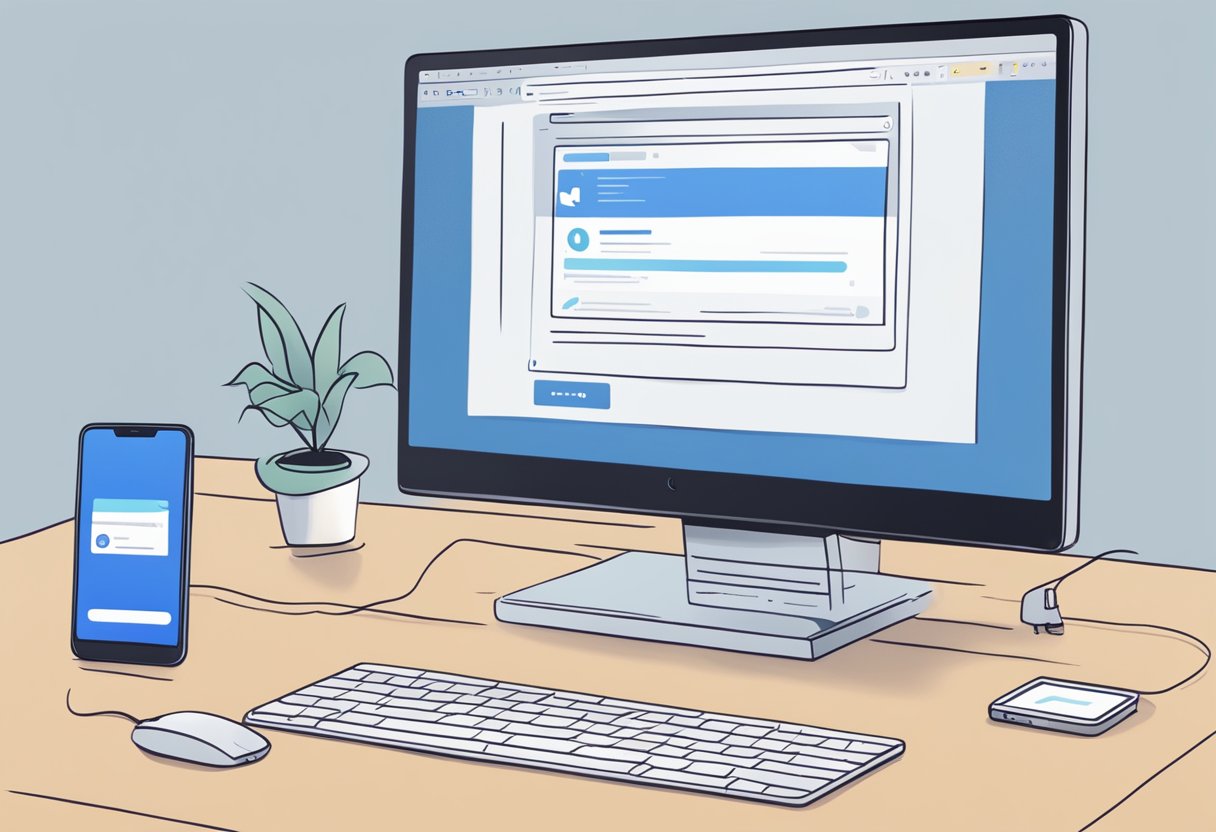 A computer screen displaying error messages while a smartphone with a Dropbox app sits next to it, showing failed upload notifications for photos and videos