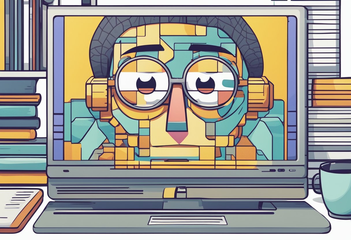 A computer screen displays "404 Error: This page no longer exists." A puzzled expression on a character's face