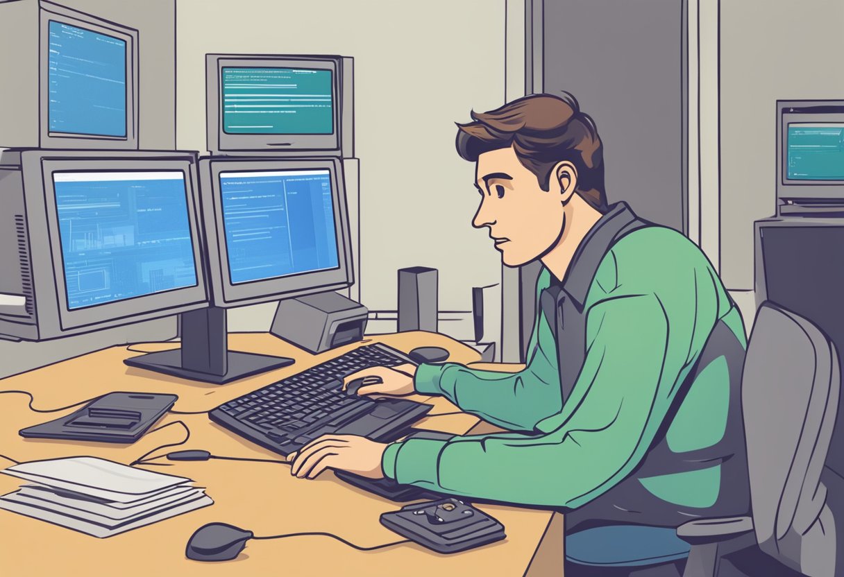 A computer screen displays a "Failed to Play Test Tone" error message on a Windows operating system. The screen shows a series of troubleshooting steps and a frustrated user trying to resolve the issue