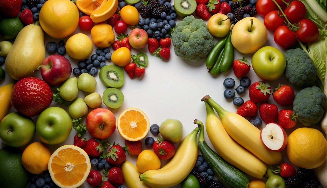 A vibrant, colorful array of fruits and vegetables, radiating with energy and vitality, surrounded by swirling molecules and free radicals, symbolizing the antioxidant benefits and oxidative stress health benefits of alpha lipoic acid