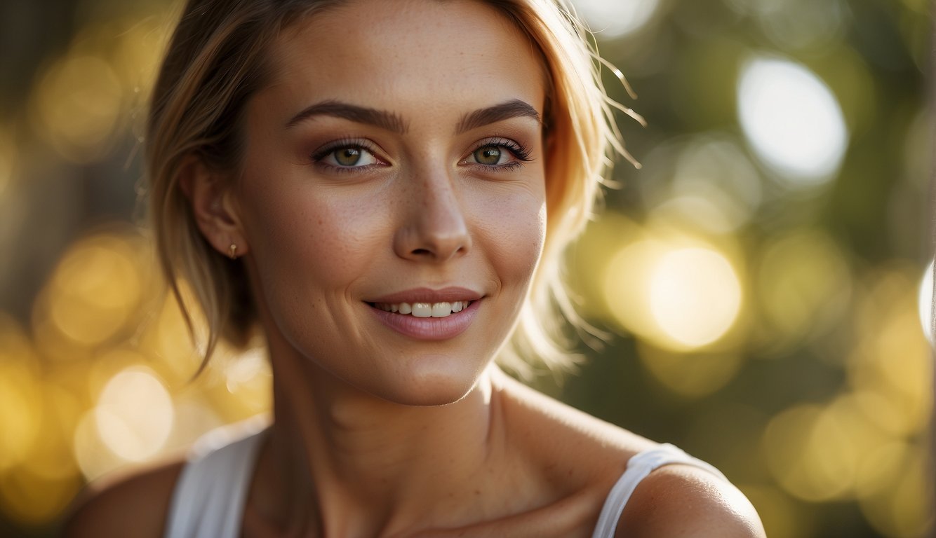A glowing, youthful skin with a radiant complexion, free from wrinkles and fine lines. The skin appears healthy and vibrant, exuding a sense of vitality and vitality